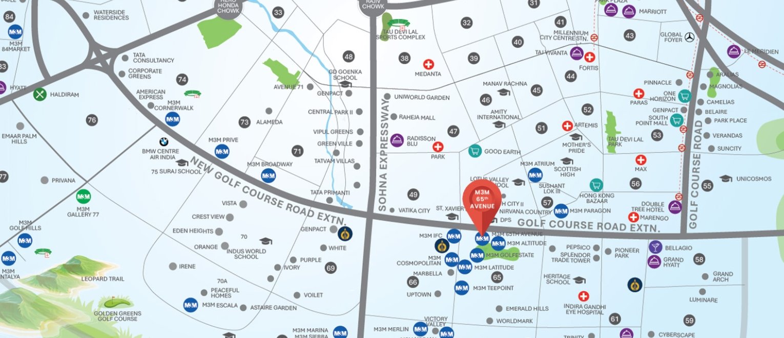 Location map of M3M 65th Avenue Sector 65 Gurgaon near Southern Peripheral Road