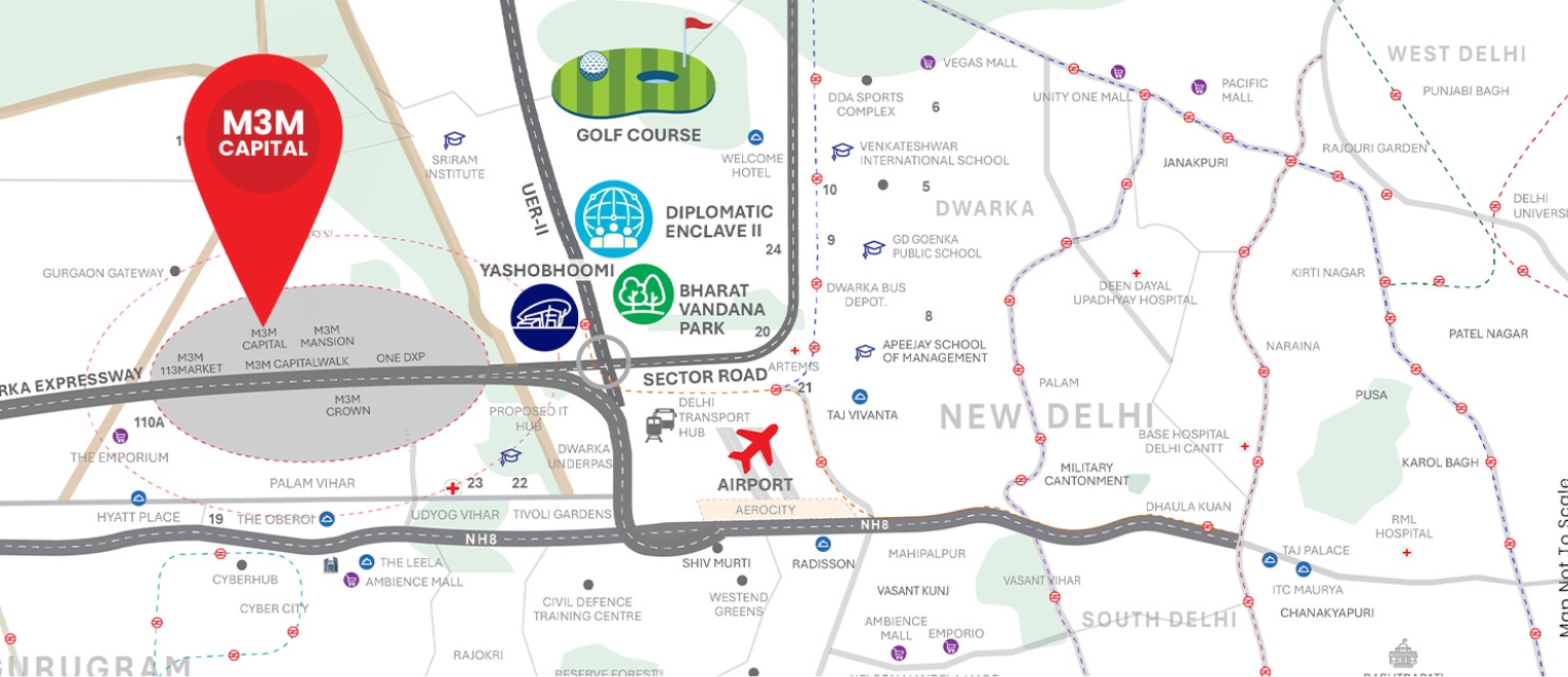 Location map of M3M Capital Sector 113 Gurgaon near Dwarka Expressway