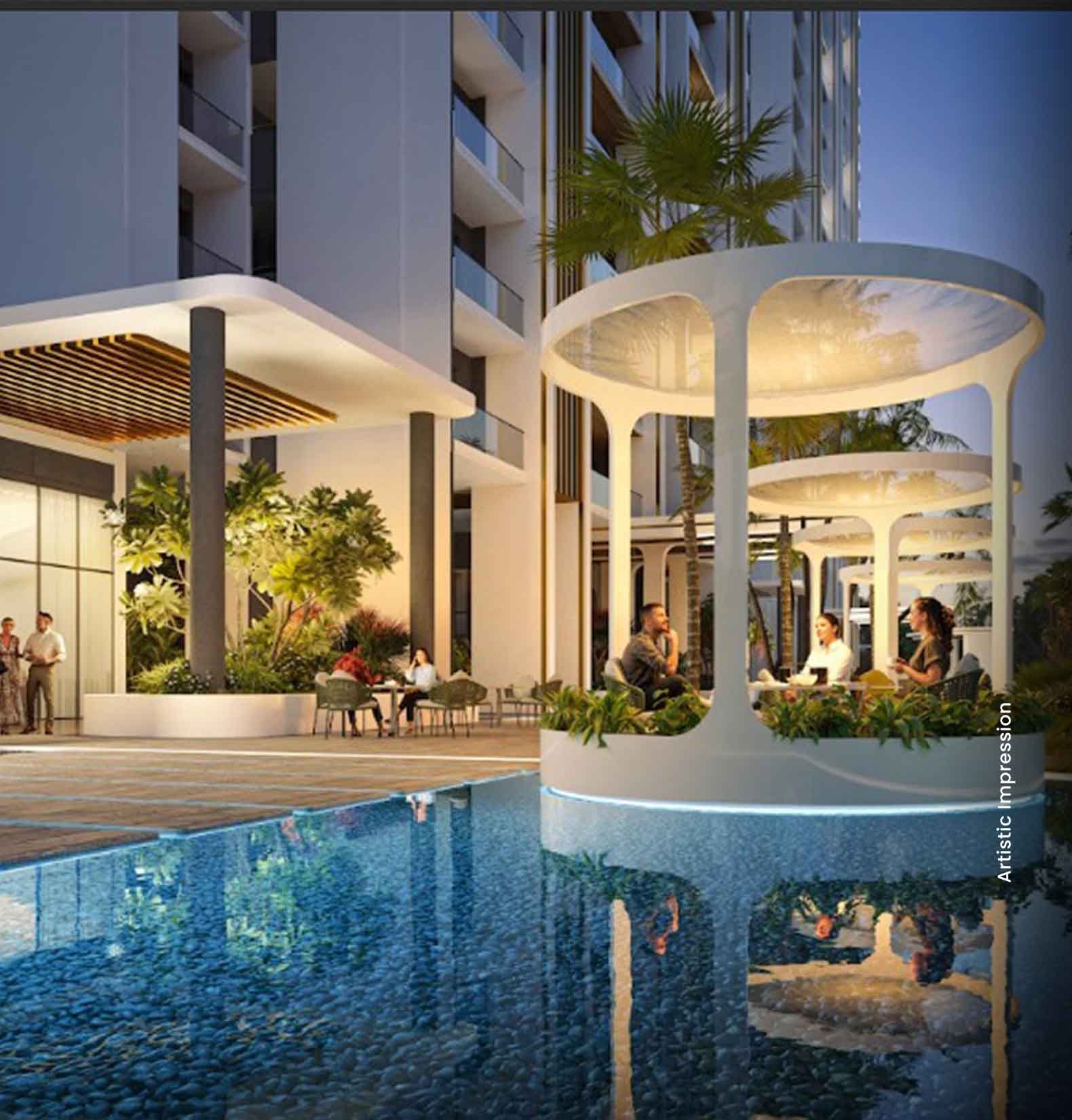 Sunken lounge seating areas at M3M Altitude Golf Estate Gurgaon