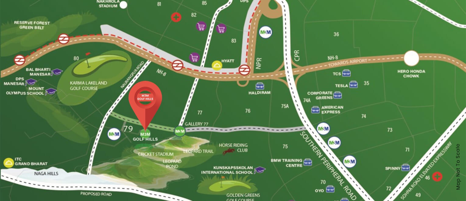 Location map of M3M Golf Hills Sector 79 New Golf Course Road Gurgaon near NH-48