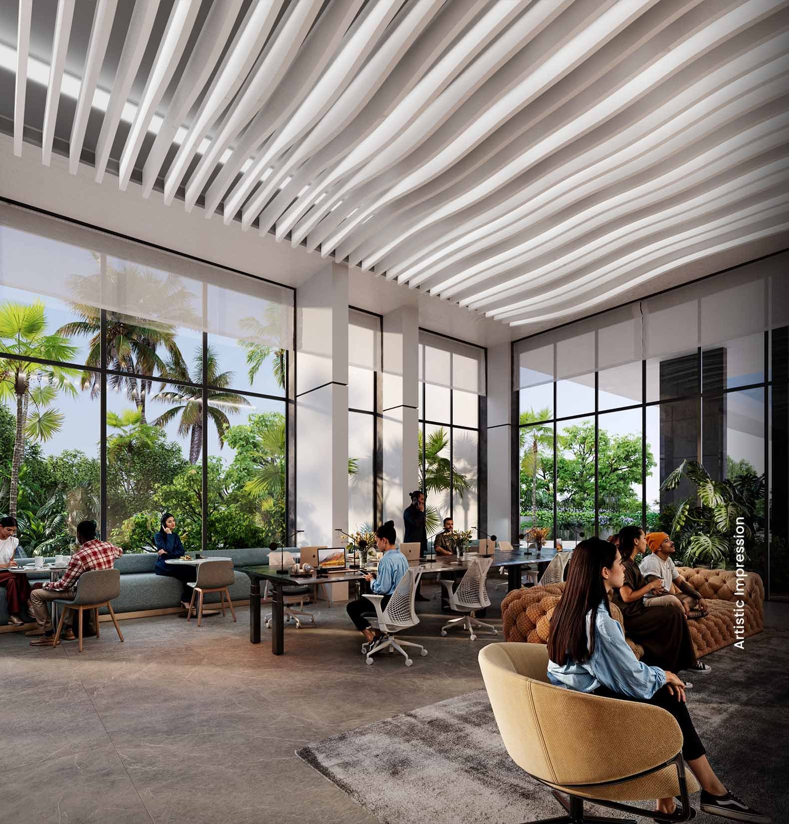 Private business lounge and co-working space at M3M Jacob & Co Residences