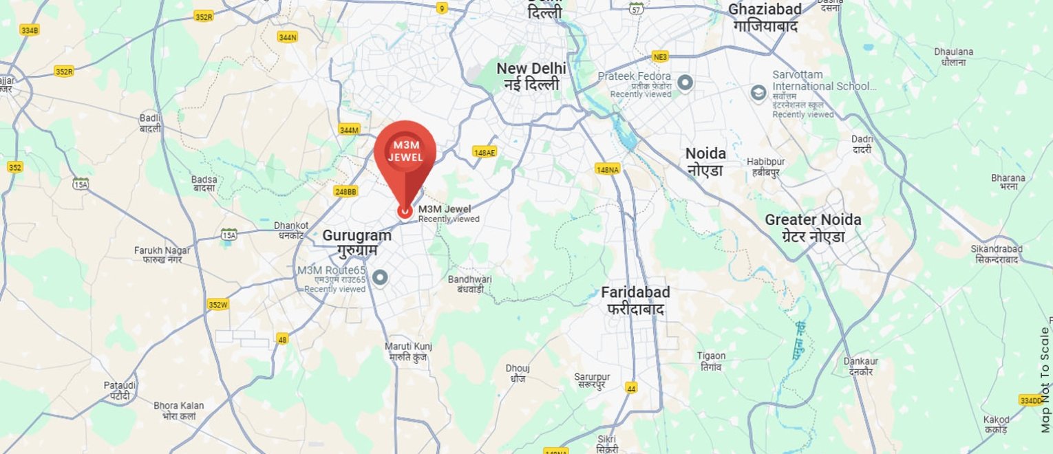 Location map of M3M Jewel MG Road Gurgaon with metro and highway connectivity