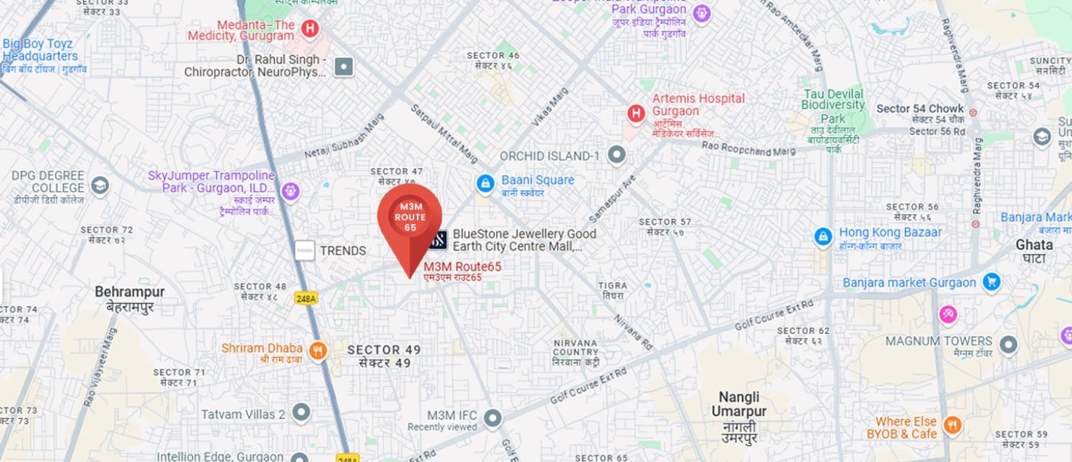 Location map of M3M Route 65 Sector 65 Gurgaon on Golf Course Extension Road