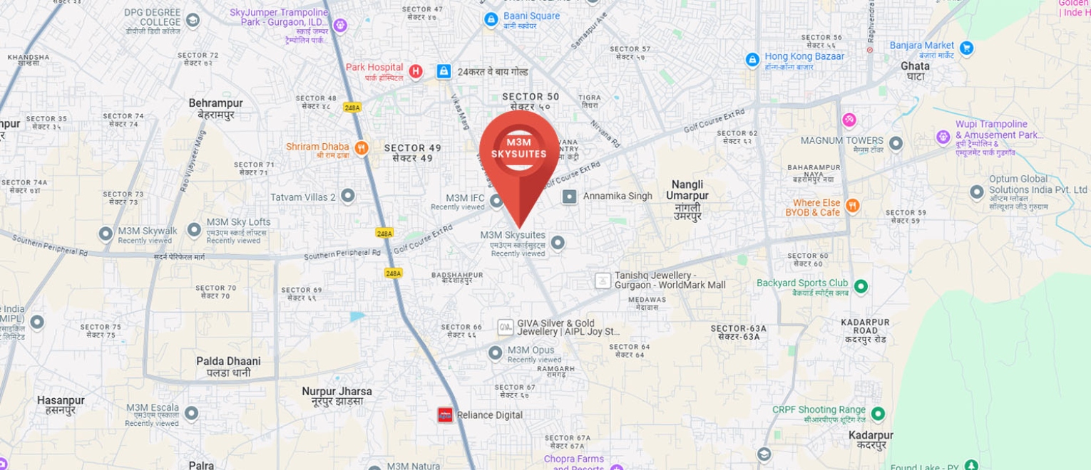 Location map of M3M Sky Suites Sector 65 Gurgaon near Golf Course Extension Road