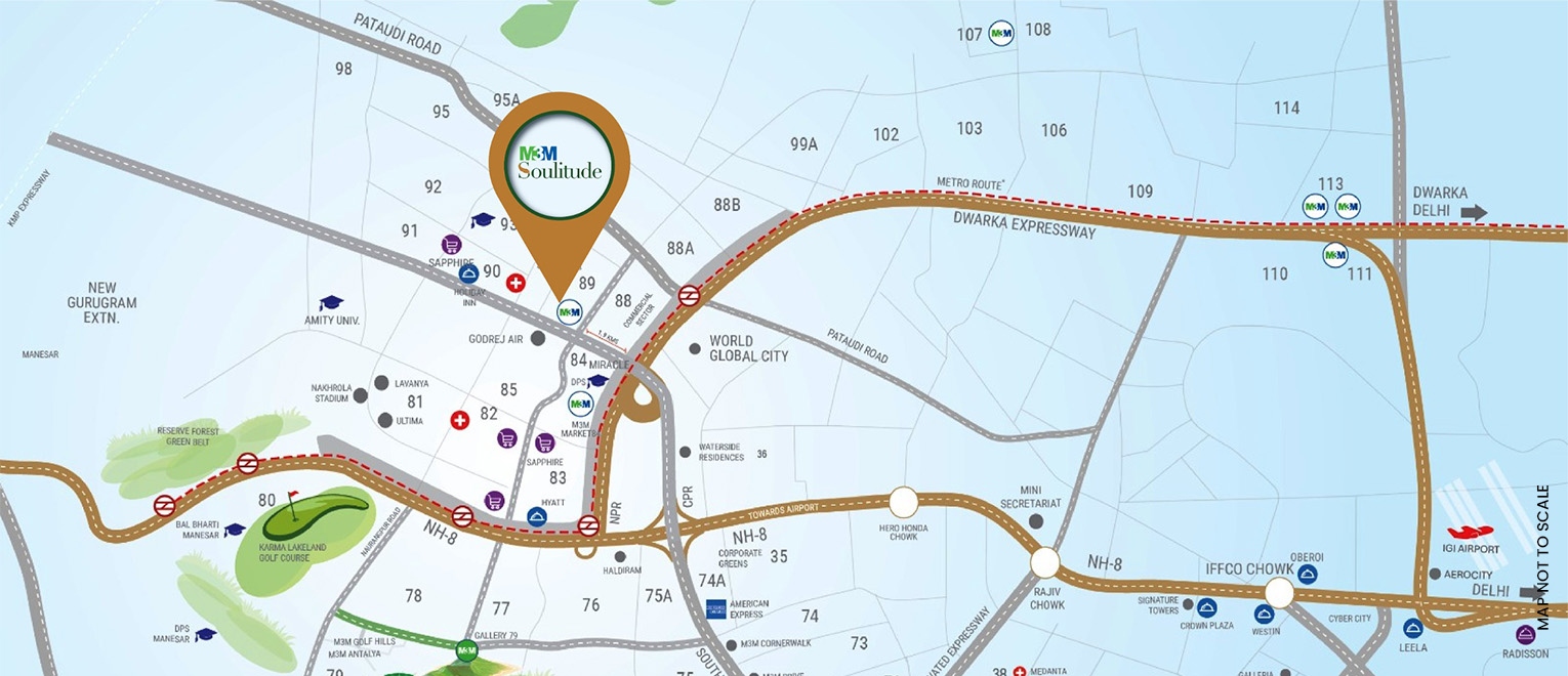 Location map of M3M Soulitude Sector 89 Gurgaon near Dwarka Expressway and NH-48